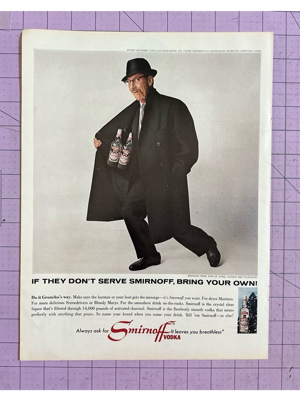 1965 Smirnoff Vodka Groucho Marx Recommendation Vintage Print Ad
